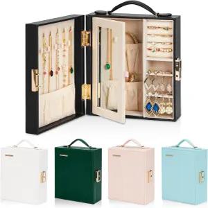 엔트랄라이트 여행용 주얼리 케이스 휴가 필수품 거울이 달린 휴대용 박스 반지 귀걸이 목걸이 팔찌용 PU