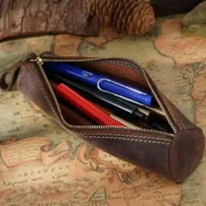 필통 고등 원형 펜케이스 슬림 소가죽 대학생