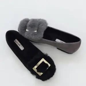 사각 버클 단화 플랫 신발 여성 토끼털 슈즈 포인트 털