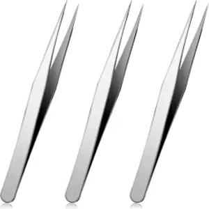 3 PCS 파인 팁 핀셋 스테인리스 스틸 속눈썹 제작용 스트레이트 정밀 포인티드 공예용 바늘 코 연장용