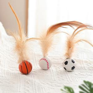 고양이 깃털 탄성 공 자체 재생 대화 형 애완 동물 새끼 티저 스트레스 릴리버 Catnip 비행 조류 용품