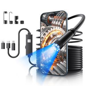 조명이 있는 내시경 카메라, 8개의 1920P HD 보어 스코프, 파이프 검사용 방수 16.4FT 반강성 코드, 휴대폰용 산업용 내시경(블랙)