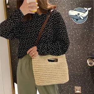 여성 여름 해변 스타일 밀짚 크로스백 데일리 라탄 바캉스 여행