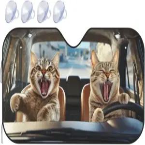 재미있는 고양이 자동차 앞유리 자외선 차단 귀여운 접이식 전면 차단제 창문 그늘막 커버 실내 보호대