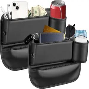 2026년 업그레이드된 2개의 PCL+R 프리미엄 가죽 카시트 갭 필러 정리함과 컵 홀더 및 보관 슬롯/가방