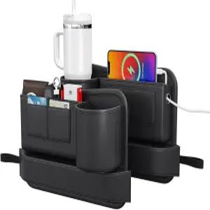 컵 홀더 2팩 가죽 카시트 정리함 및 보관 자동차 액세서리가 포함된 완퓨더 갭 필러 카드 휴대폰 텀블러