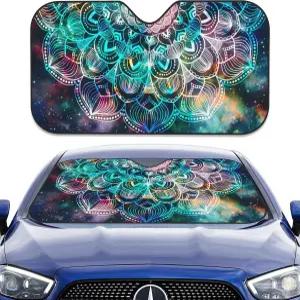 앞유리용 접이식 선쉐이드 자동차 트럭 및 SUV용 보호 만다라 태양열 자외선 차단제 56 x 28 인치