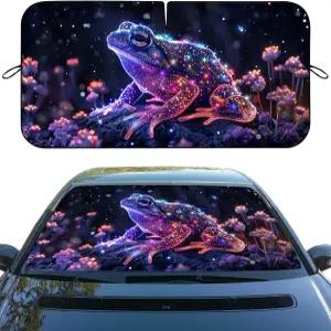 프로그 카 윈드실드 선쉐이드 접이식 동물 판타지 사이키델릭 포레스트 히트쉴드 세단 트럭 SUV용 앞유리