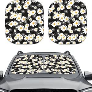 Zpana 자동차 데이지 플라워 윈드실드 선쉐이드 2PCS 접이식 반사형 전면 윈드스크린 열 자외선 차단