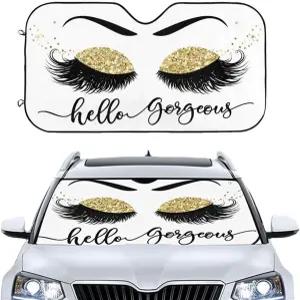 헬로 화려한 자동차 앞유리 선쉐이드 골드 글리터링 속눈썹 자동 창문 여름 태양 자외선 차단제 바이저