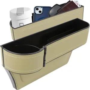 카시트 갭 필러 정리함 조절 가능한 컵 홀더가 있는 다기능 휴대폰 동전 카드 열쇠 펜을 보관할 수 가죽