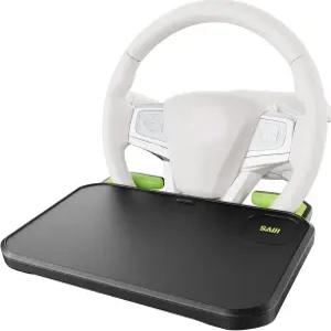 접이식 슬롯이 있는 SAIJI 자동차 핸들 책상 긁힘 방지 실리콘 스티어링 휠 음식 트레이 컵 홀더와 함께