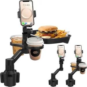 피그타티코 자동차 컵 홀더 트레이 4 in 1 조절 가능한 익스팬더 360 회전식 푸드 테이블 및 운전석
