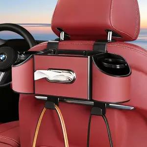가죽 자동차 뒷좌석 정리함 컵 홀더가 있는 다기능 보관함 4 in 1 휴대폰 간식 음료 및 핸드백용 티슈 박스