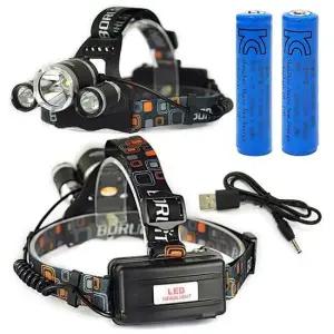 낚시 배터리포함 3000 루멘 LED 충전식 헤드랜턴 조명 렌턴 안전모