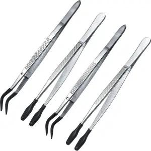 Honoson 4피스 고무 팁 핀셋 PVC 실리콘 코팅 평평하고 구부러진 집게 산업용 주얼리 공예 코인 스탬프