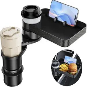 DICMKY 자동차 컵 홀더직경 2.9인치 트레이 테이블 식사용 조수석용 회전 푸드 휴대폰 있는 익스팬더 음료