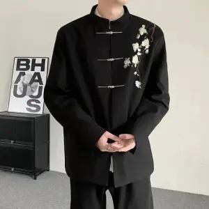 토르 남성용 빈티지 봄가을 자수 목련화 코트 정장 트렌드 OPH3