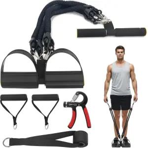 손잡이가 있는 다기능 페달 저항 밴드 업그레이드 4개의 튜브 조절식 풋 장치 풀러 운동 복근 팔다리 전신