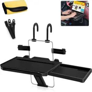 바코지 자동차 스티어링 휠 트레이 접이식 걸이식 리어 헤드레스트 확장 가능한 및 음료 컵 슬롯 노트북