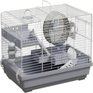 MORQUDUO 소형 햄스터 케이지 스타터 키트 19 Lx12 Wx12 H 멀티레벨 플랫폼 튜브 포트 2개 운동 휠 사다리