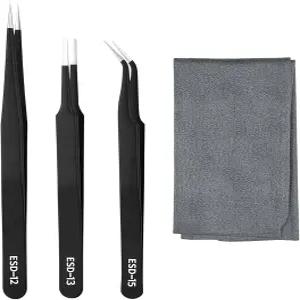 TENOC 3PCS 정밀 핀셋 세트 전자제품 납땜 실험실 작업 보석 제작 모델 공예용 정전기 방지 스테인리스