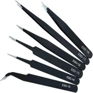 6PCS 정밀 핀셋 세트 프리미엄 비자성 업그레이드 정전기 방지 스테인리스 스틸 커브드 전자제품 실험실