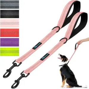 대형 중형견을 위한 3개의 반사 나사산이 있는 강아지 짧은 목줄 18인치 패딩 핸들 리드핑크 x 1인치 2팩