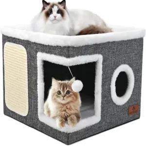 실내 고양이를 위한 침대 플러피 볼과 스크래치 패드가 달린 접이식 은신처 여러 작은 반려동물 리버서블