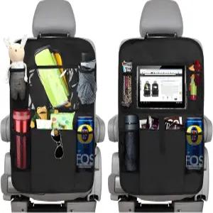 2PCS 자동차 뒷좌석 정리함 터치스크린 태블릿 홀더가 있는 옥스포드 보호대 킥 매트 다기능 포켓이 방수