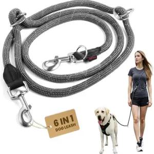 핸즈프리 개 목줄 듀얼 메탈 후크가 있는 6.5피트 헤비 듀티 반사 나일론 조절 가능한 크로스바디 및 허리