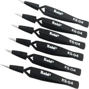 카이시 6 PCS 크로스 잠금 핀셋 세트 공예 보석 전자제품 실험실 작업용 정전기 방지 스테인리스 스틸