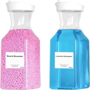 50온스 액체 세탁 세제 디스펜서 정리용 플라스틱 용기 섬유 유연제 및 비누 세탁실용 파우더 정리함 2팩