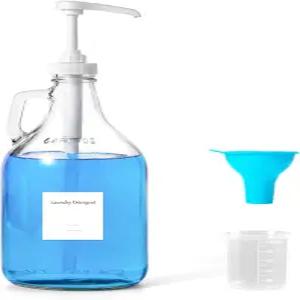 펌프 포함 VEGEVIGI 유리 세탁 세제 디스펜서 64OZ 액체 비누 세탁실 정리 및 보관용 섬유 유연제 병 1팩
