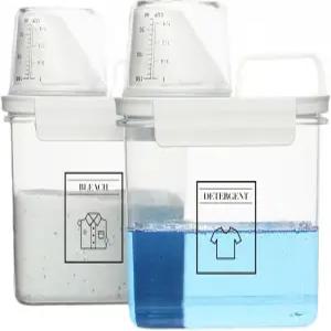 세탁 세제 디스펜서 액체 용기 및 분말 비누 세탁실 정리용 플라스틱 보관함 2팩 섬유 유연제
