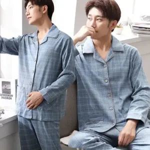 남자 잠옷 세트 한벌 상하의 코디 카라넥 체크무늬