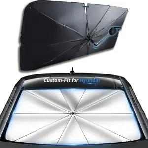 현대 윈드실드 선쉐이드 엄브렐러 자동차 커버 UV 블록 전면 창문 360 회전 구부릴 수 있는 핸들