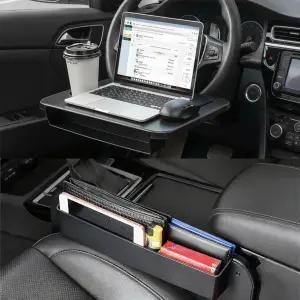 YLowogy 2 in 1 스티어링 휠 데스크 좌석 간격 충전기가 있는 범용 트레이 테이블 노트북 식사 필기 업무용