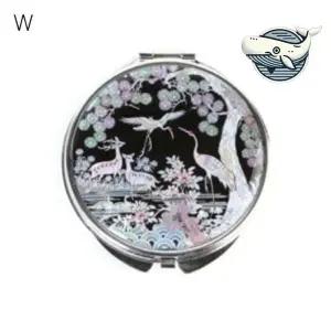 우아한 자개 손거울 사슴과 학 컬러 반짝임