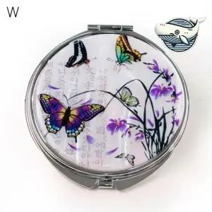 우아한 나비 자개 손거울 화려한 꽃무늬