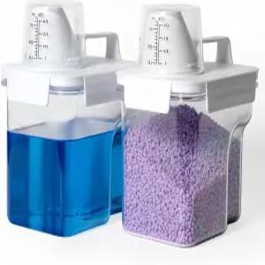 G2 GO2GETHER 세탁 세제 용기 2팩 51온스 디스펜서 세탁실용 5개 라벨 냄새 구슬 파우더 표백제 비누 섬유