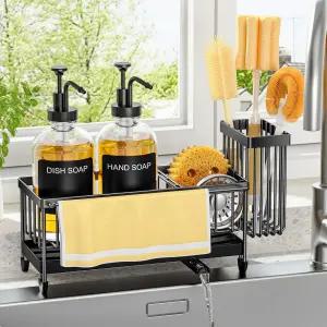 스펀지 홀더와 수건 걸이가 포함된 주방 비누 디스펜서 세트 17OZ 유리병 핸드 앤 디쉬 미끄럼 방지 실리콘