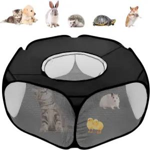 위 커버가 있는 작은 동물 놀이펜 접이식 통기성 애완동물 케이지 텐트 야외 실내 휴대용 기니피그