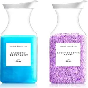 세탁 세제 디스펜서 병 54온스 방수 라벨 포함 비누 섬유 유연제 표백제 향 부스터 비드 튼튼한 페트