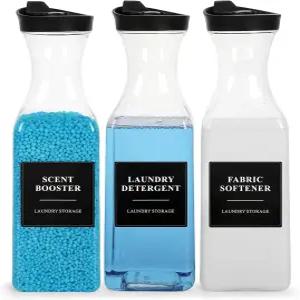 3팩 세탁 세제 디스펜서 비누 및 섬유 유연제 54온스 용기 향기 부스터 파우더 표백제를 위한 세탁실 정리