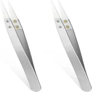 세라믹 핀셋 전자제품용 스테인리스 스틸 정밀 2개 비전도성 정전기 방지 고온 저항 미세 전기 작동용