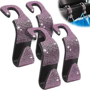반짝이는 카시트 후크 4팩 카 헤드레스트용 핑크 지갑 홀더 여성 필수품을 위한 시크한 자동차 액세서리