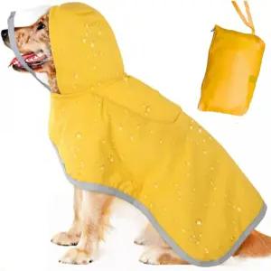 강아지 비옷 대형 중형 소형견 위한 조절 가능한 투명 후드 더블 레이어 반사형 수납 포켓 및 테두리가