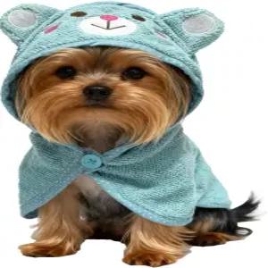 개 후드 목욕 가운 타월 빠르게 건조되는 흡수성 따뜻한 담요 블루 S