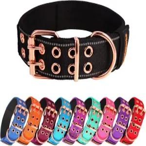 네오프렌 패딩과 금속 버클이 있는 헤비 듀티 전술 개 목걸이 중대형견블랙 미디엄을 위한 반사 나일론블랙